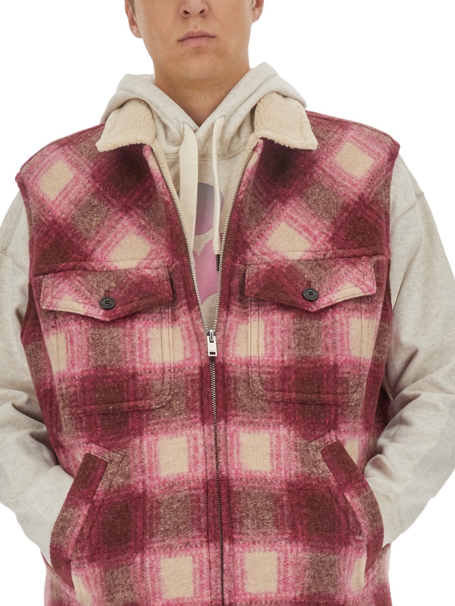 Isabel Marant Plaid Checked Zip-up Gilet In Brown