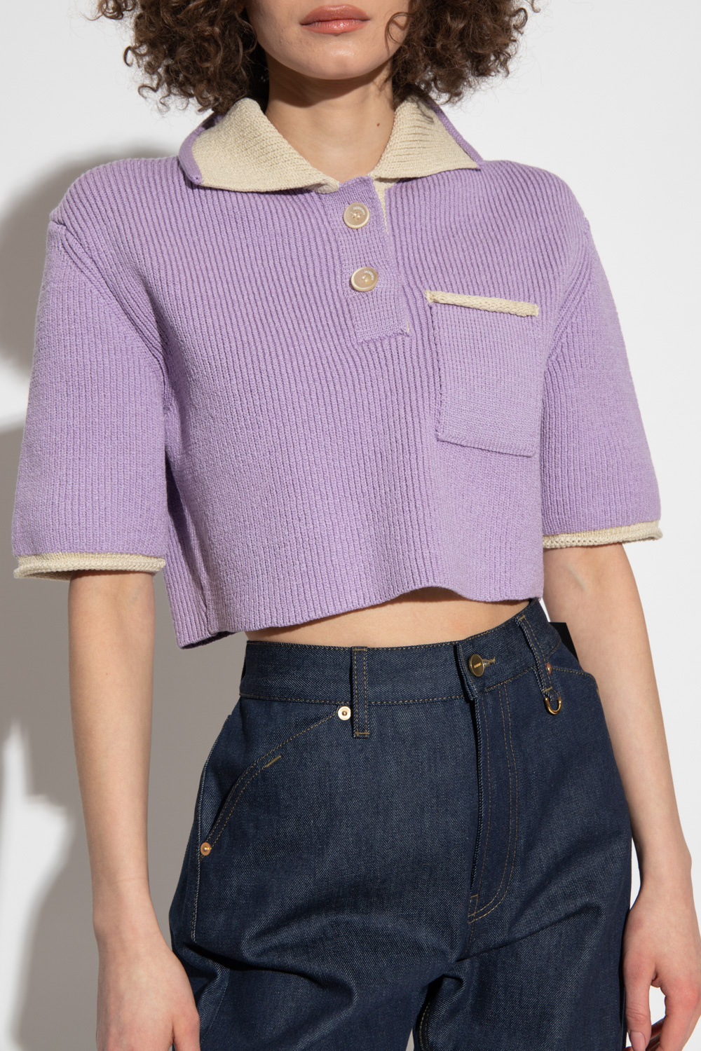 Jacquemus Le Polo Ribbed Knit Top In Purple