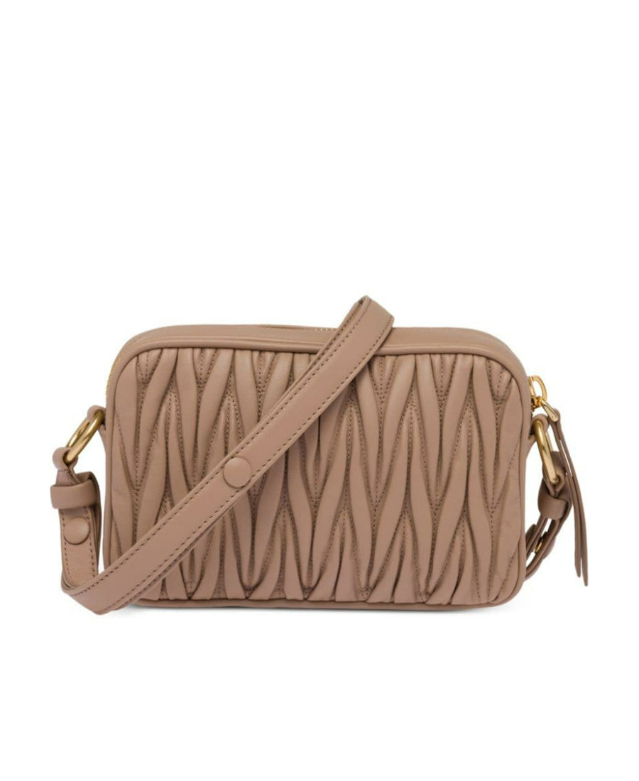 Miu Miu Matelassé Nappa Leather Shoulder Bag In Brown