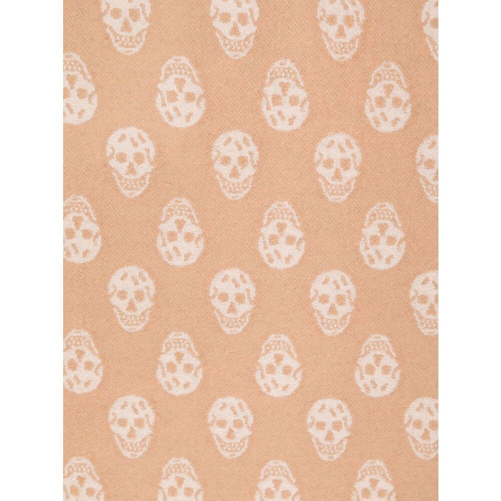 Alexander Mcqueen Skull-intarsia Wool Scarf In Nude