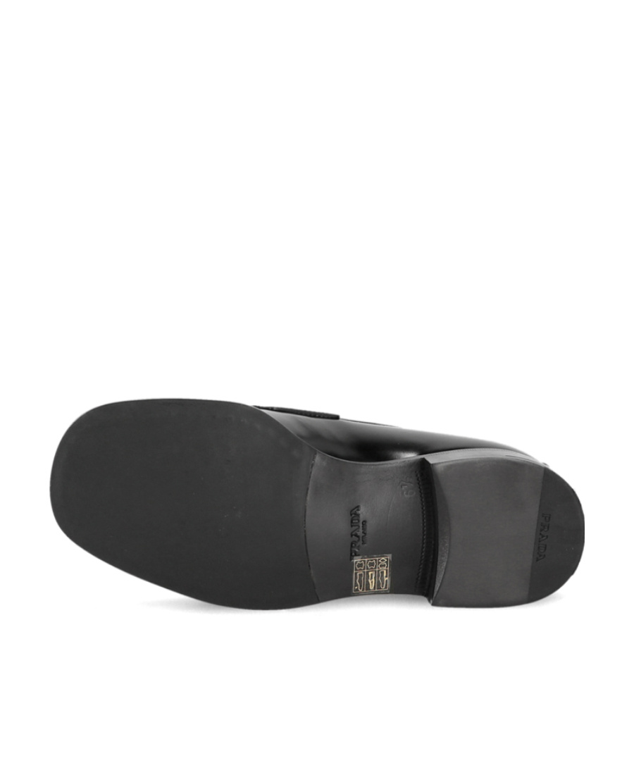 Prada Classic Round Toe Leather Loafers With Low Block Heel In Black