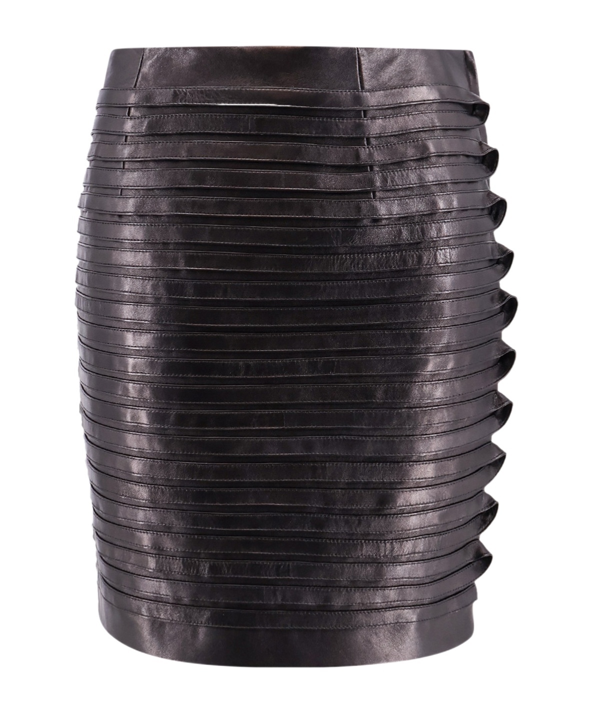 Versace Leather Pleated Mini Skirt In Black