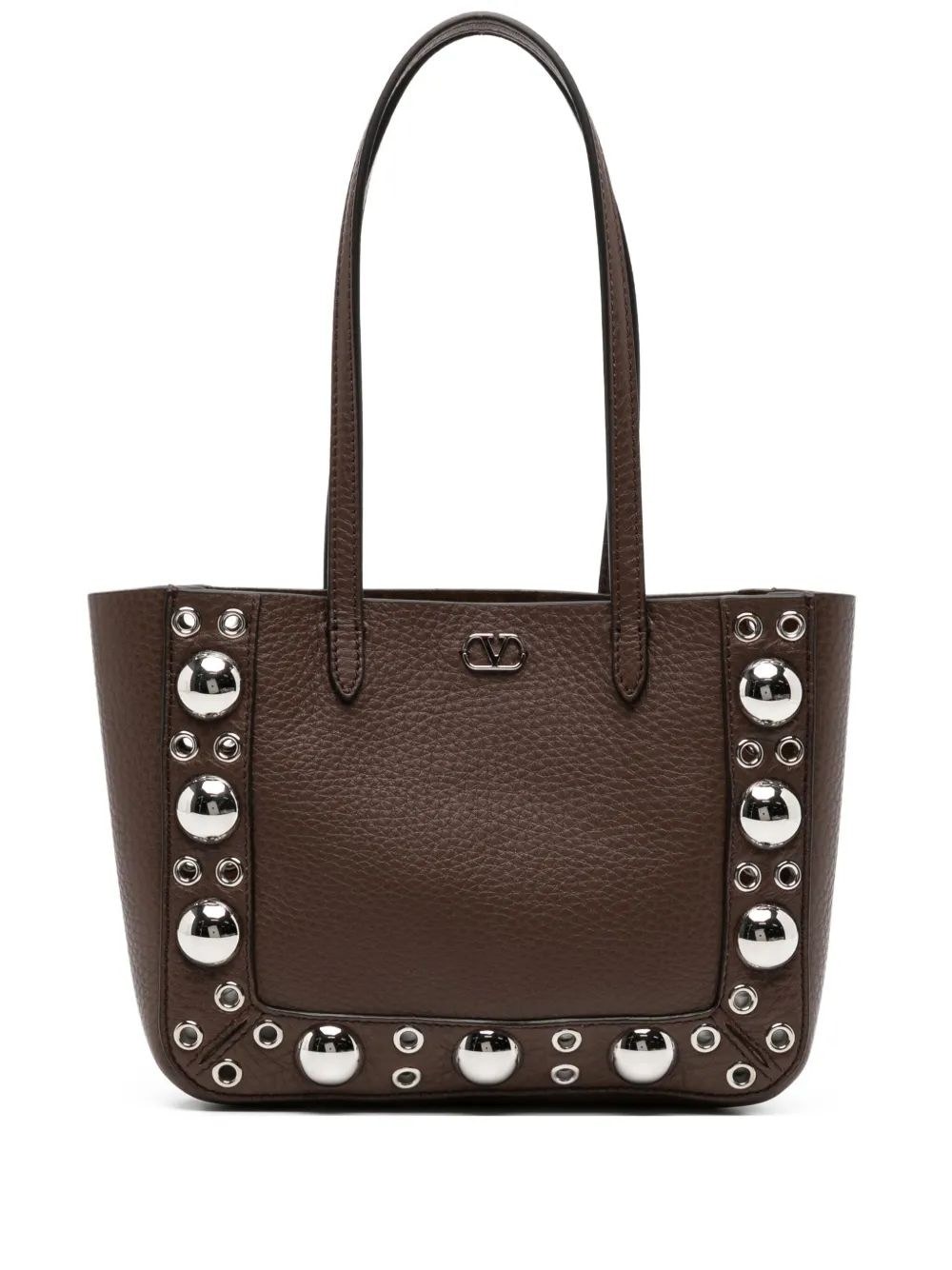 Valentino Nellcôte Leather Eyelet-embellished Tote Bag In Brown