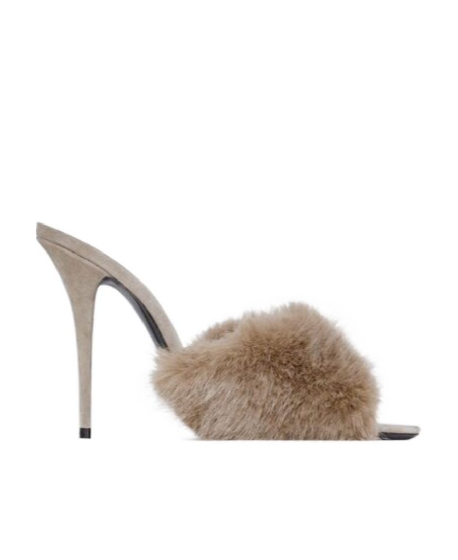 Shop Saint Laurent La 16 Mules In Animal-free Fur And Suede In Nude