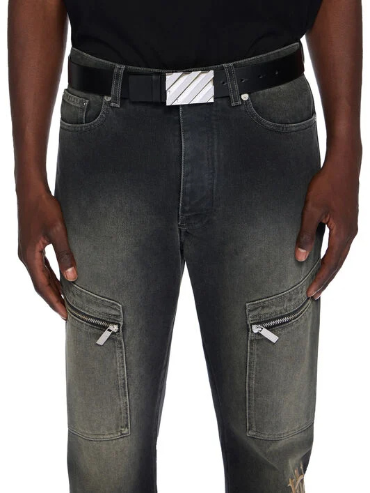 Off-white Diagonal Buckle Leather Belt In Black