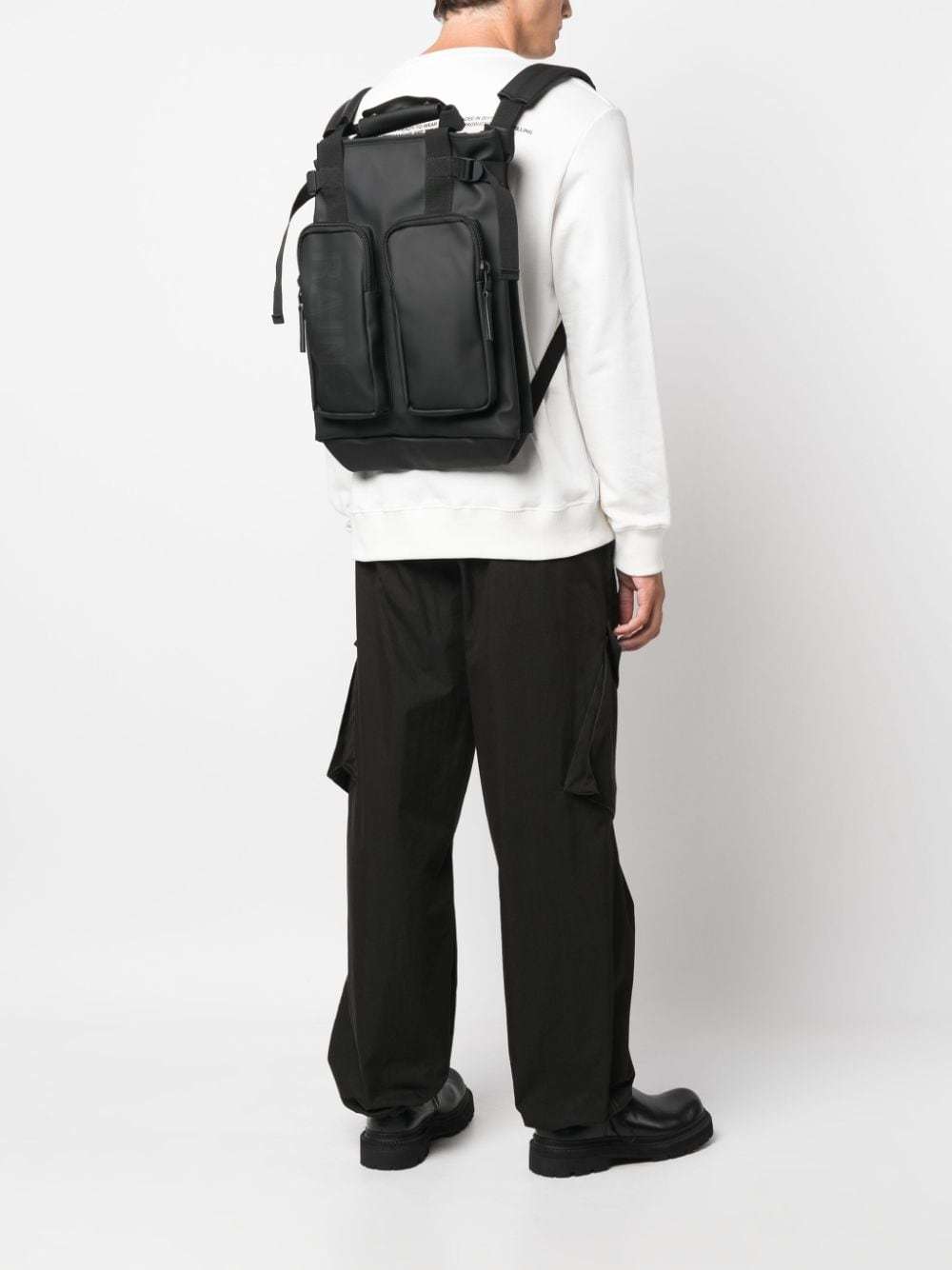 Rains Logo-print Multi-pocket Backpack In Black