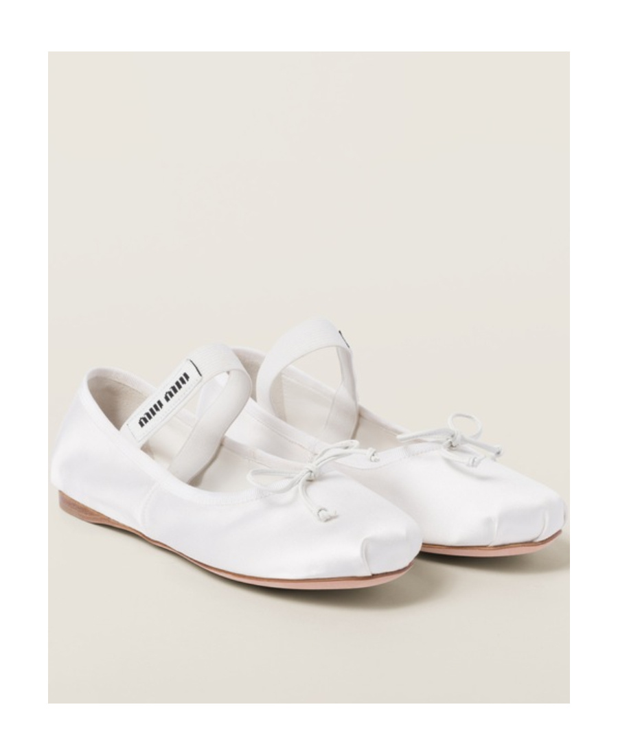 Shop Miu Miu Satin Ballerinas In White