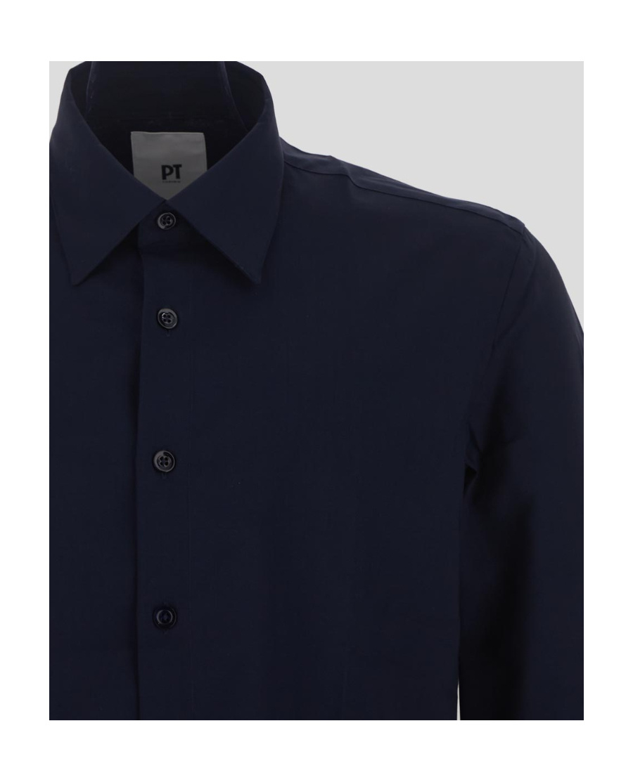 Pt Torino Straight-point Collar Wool Shirt In Black