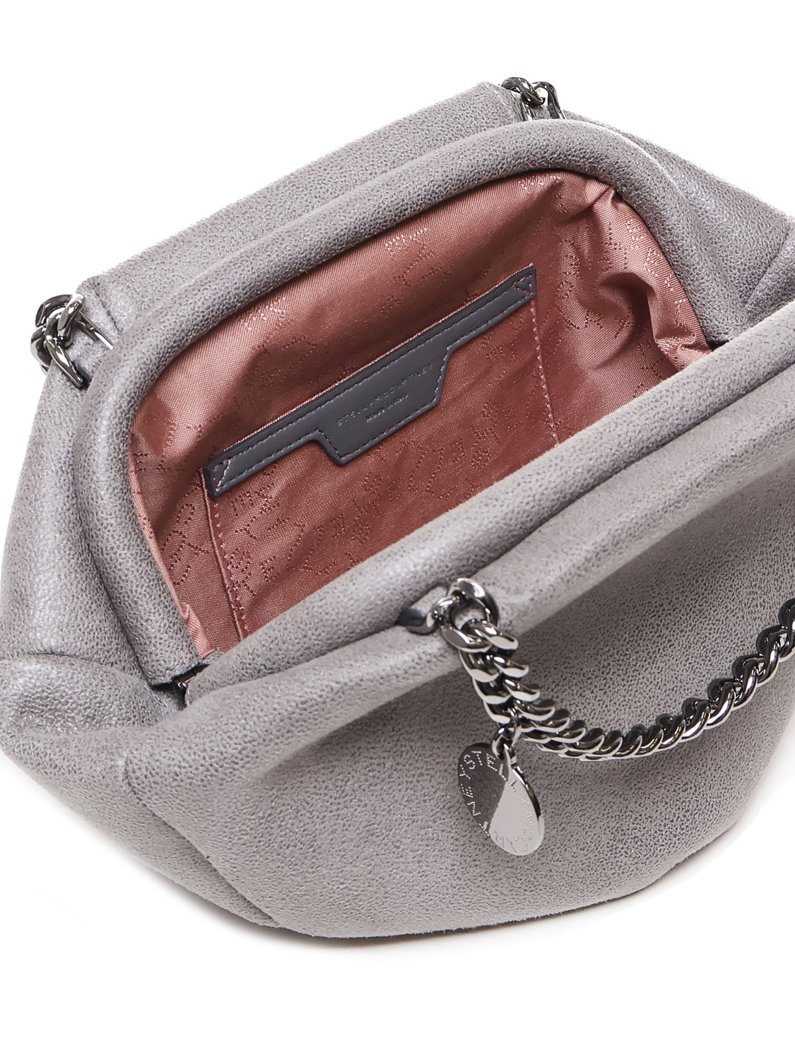 Stella Mccartney Falabella Double-chain Handle Shaggy Deer Bag In Gray