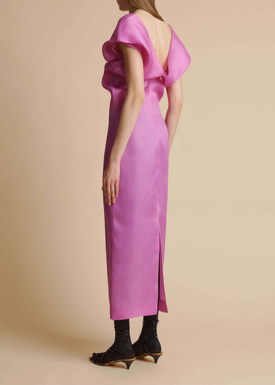 Khaite Ima Gathered Silk-gazar Midi Dress In Orchid