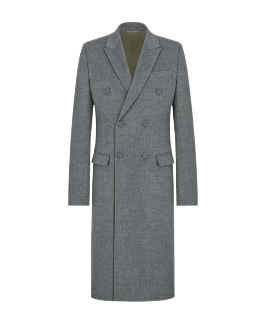 Dior Wool Double-breasted Coat In Gray