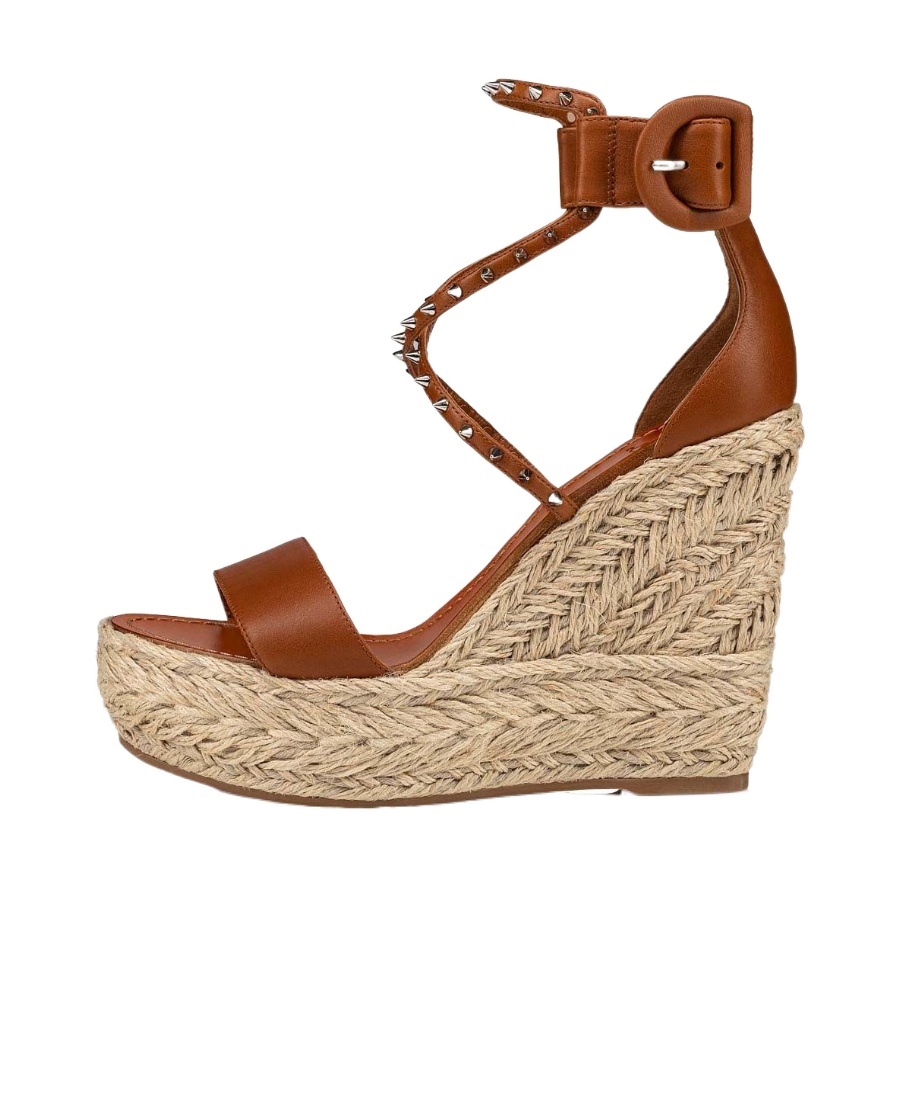 Christian Louboutin Chocazeppa 120 Studded Leather Espadrille Wedge Sandals In Nude