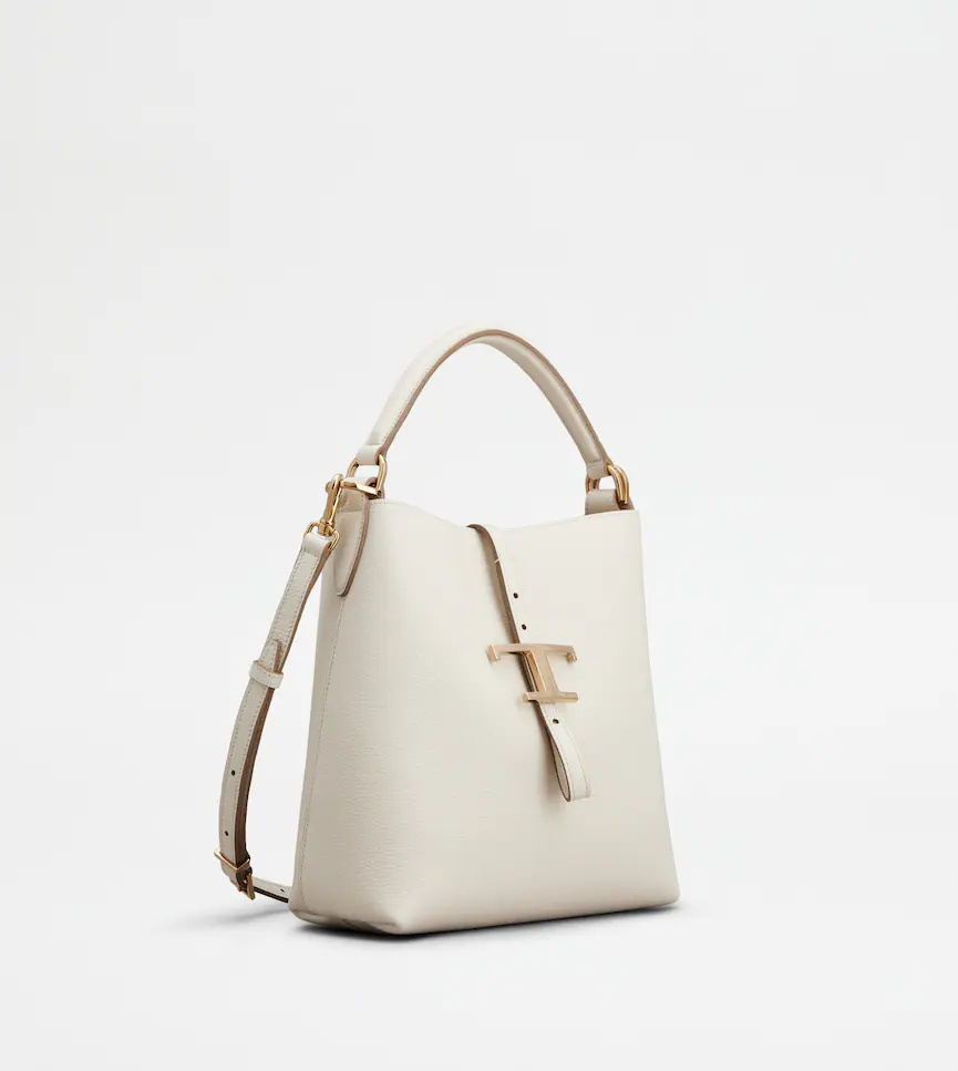 Tod's Mini T Timeless Leather Bucket  Bag In White