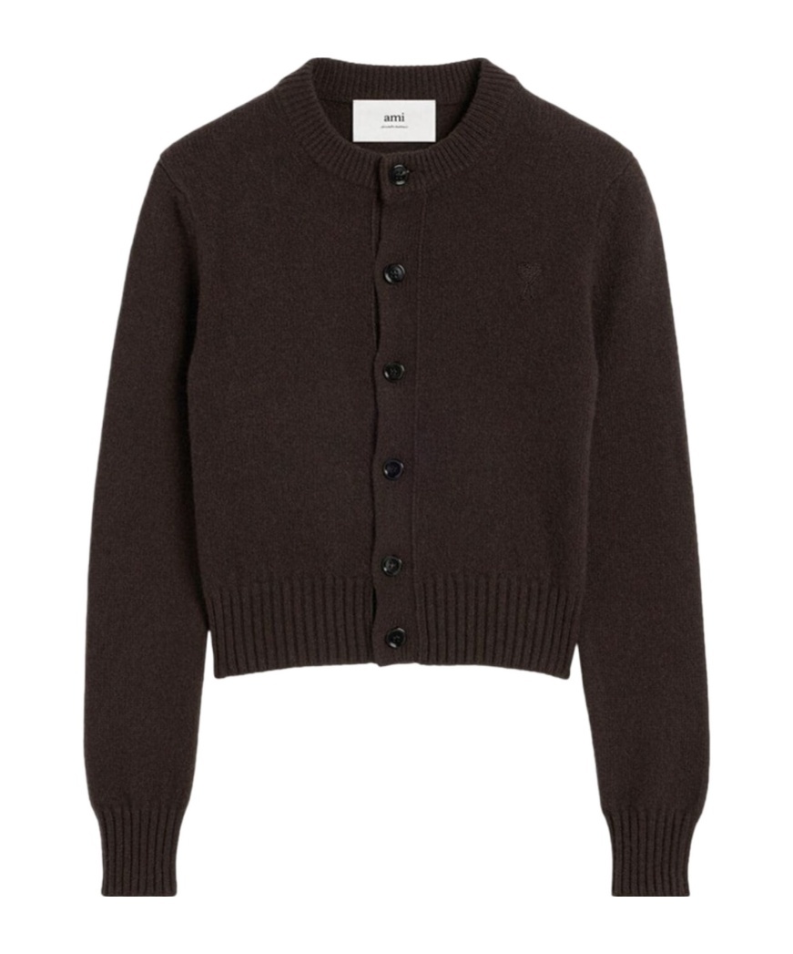 Ami Alexandre Mattiussi Paris De Coeur Logo Embroidered Knit Cardigan In Black