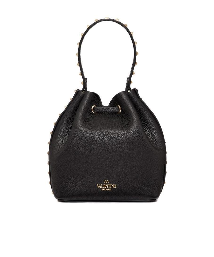Valentino Rockstud Grainy Leather Bucket Bag In Black