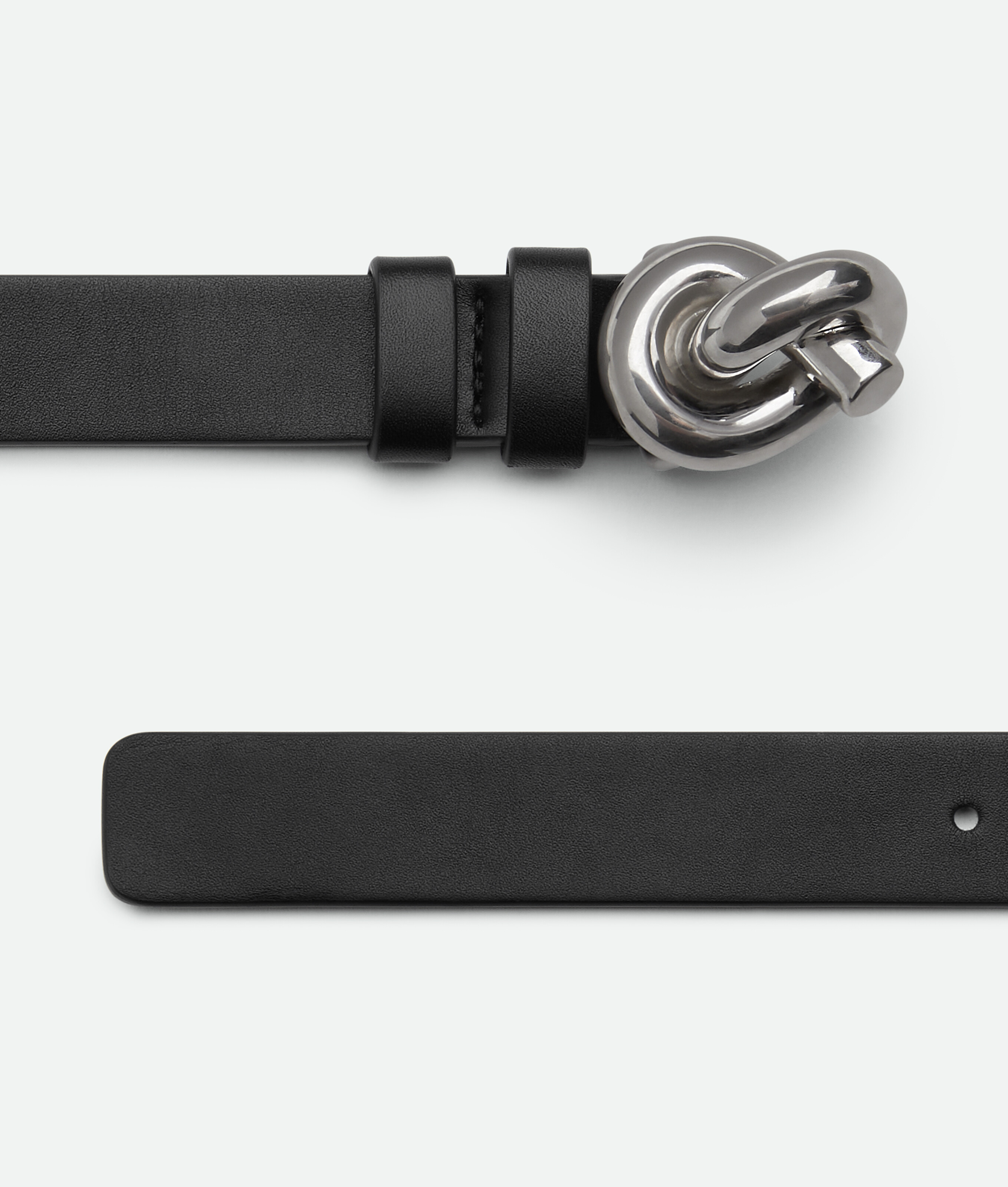 Bottega Veneta Womens Black-silver Knot Leather And Silver-tone Hardware Belt