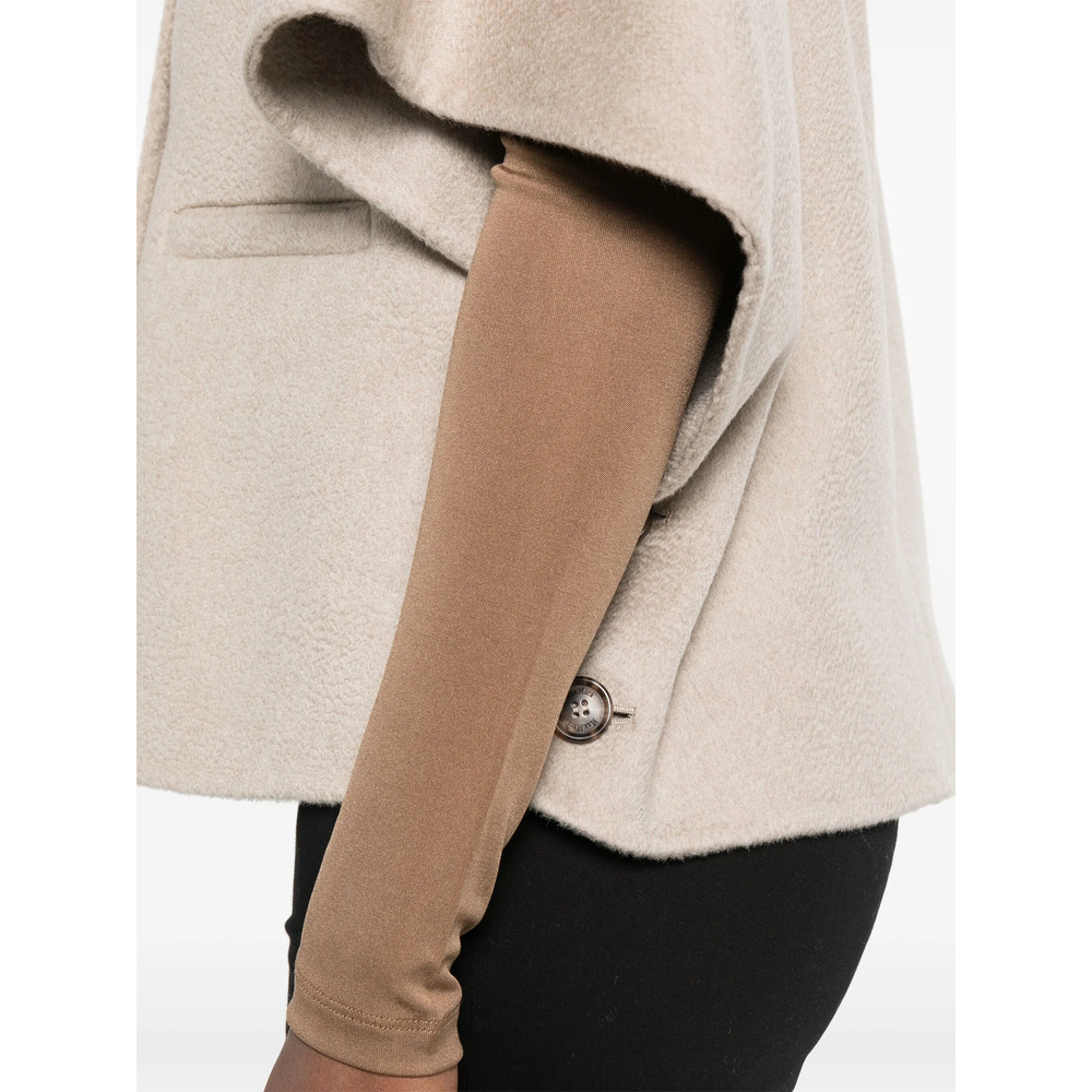 Max Mara Stand Collar Long Cropped Cape In Neutral