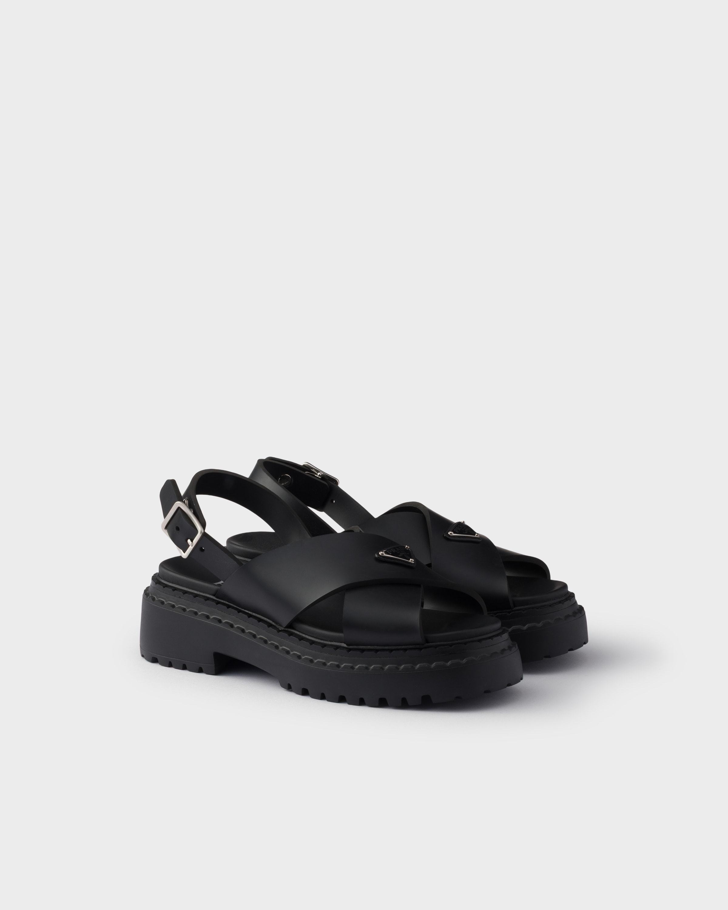 Prada Leather Crossover Platform Sandals 55
