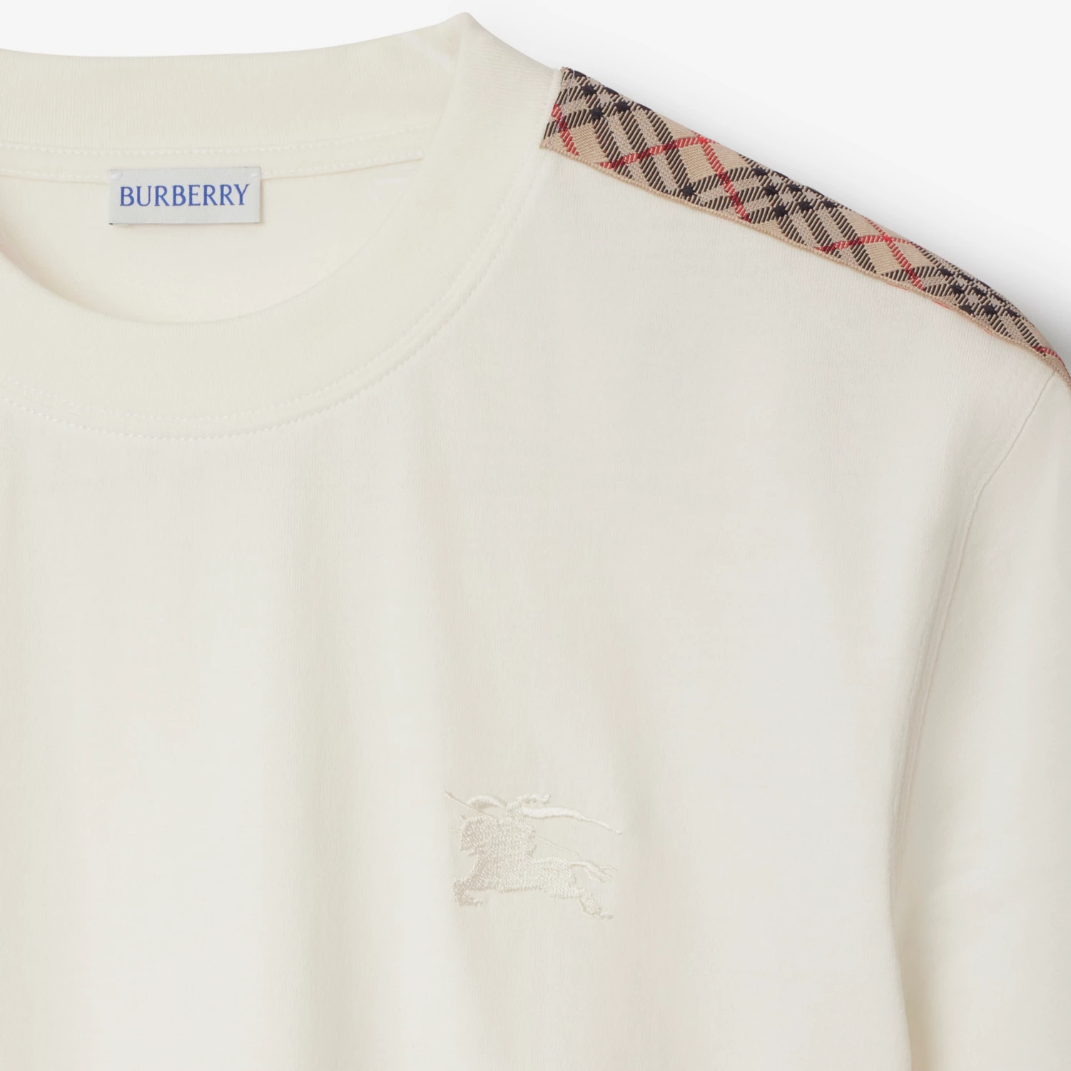 Burberry T-shirt With Check Details In White