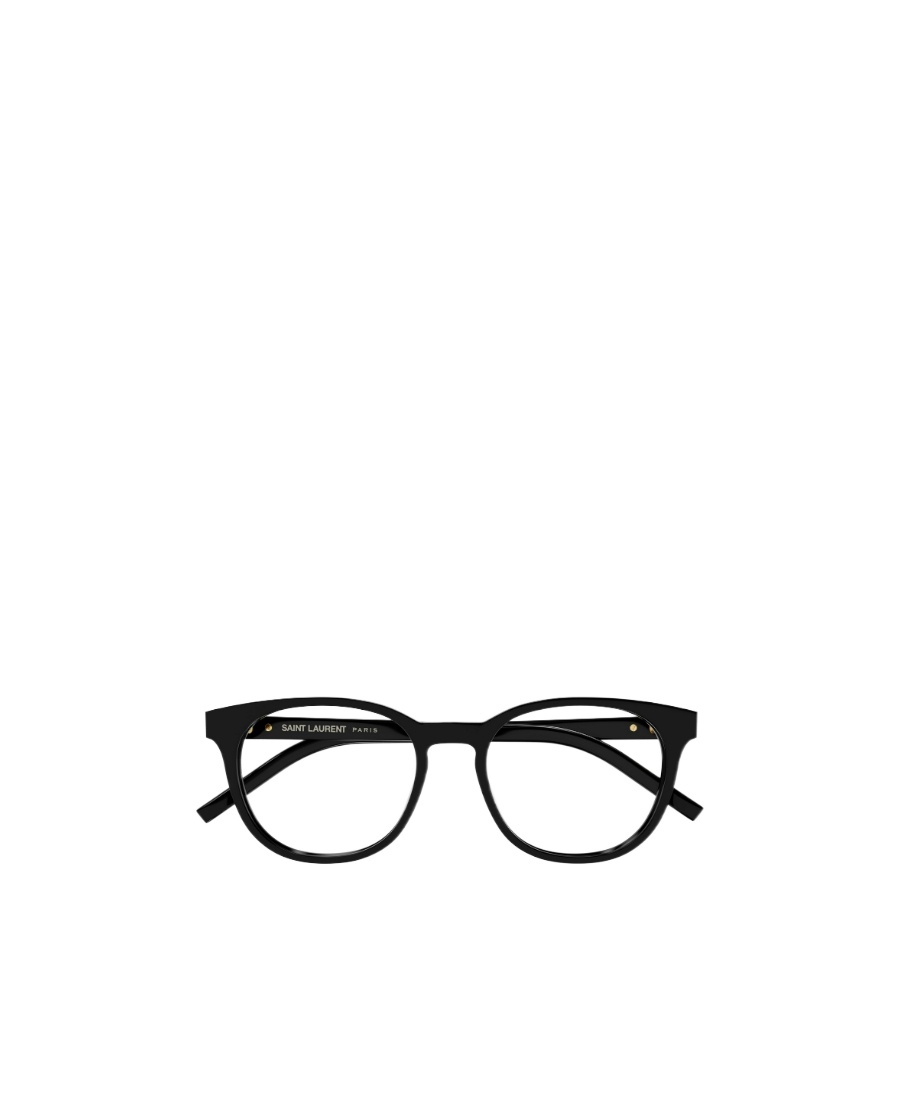 Saint Laurent Round-frame Logo-detail Glasses In Black