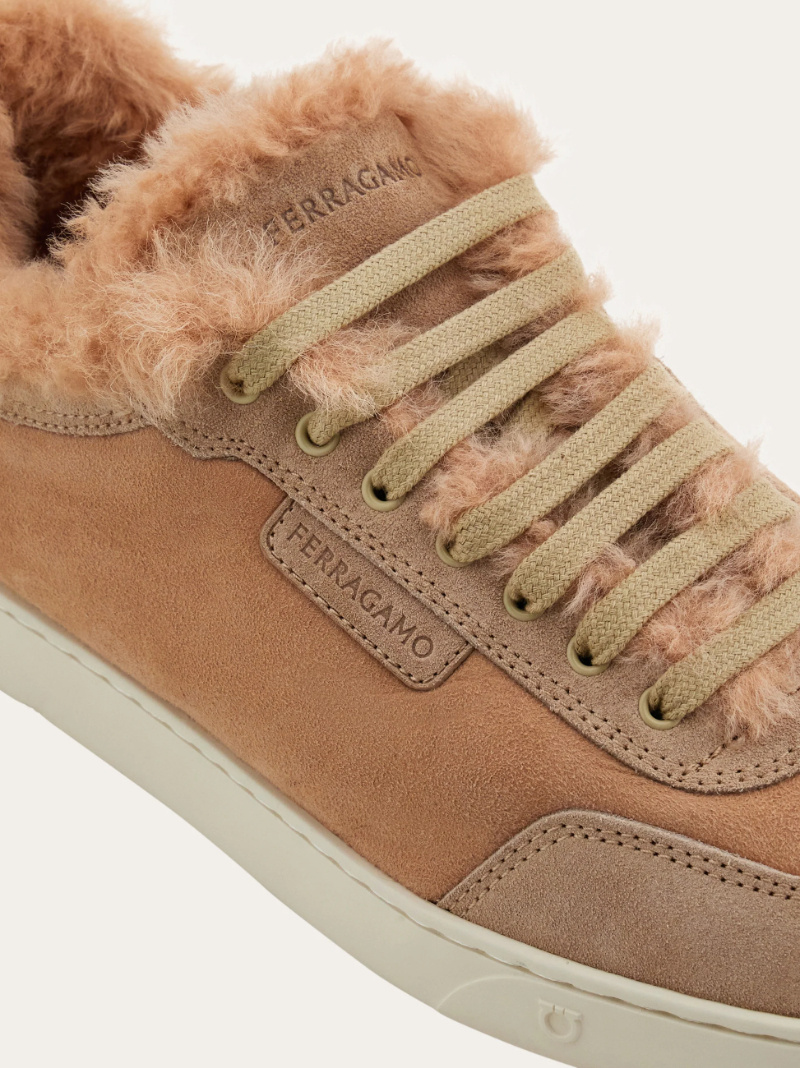 Ferragamo Low Cut Sneaker With Shearling Detail In Multi