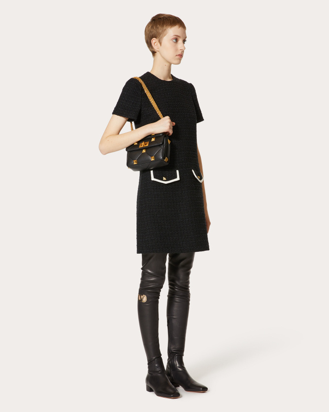 Valentino Embellished Piped Wool And Silk-blend Knitted Dress In Black