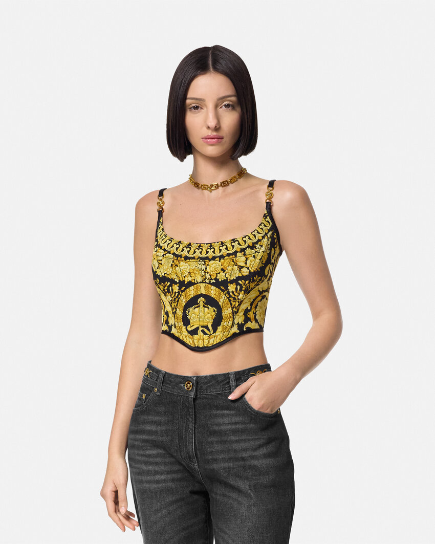 Versace La Coupe Des Dieux Zipped Corset Top In Multicolor