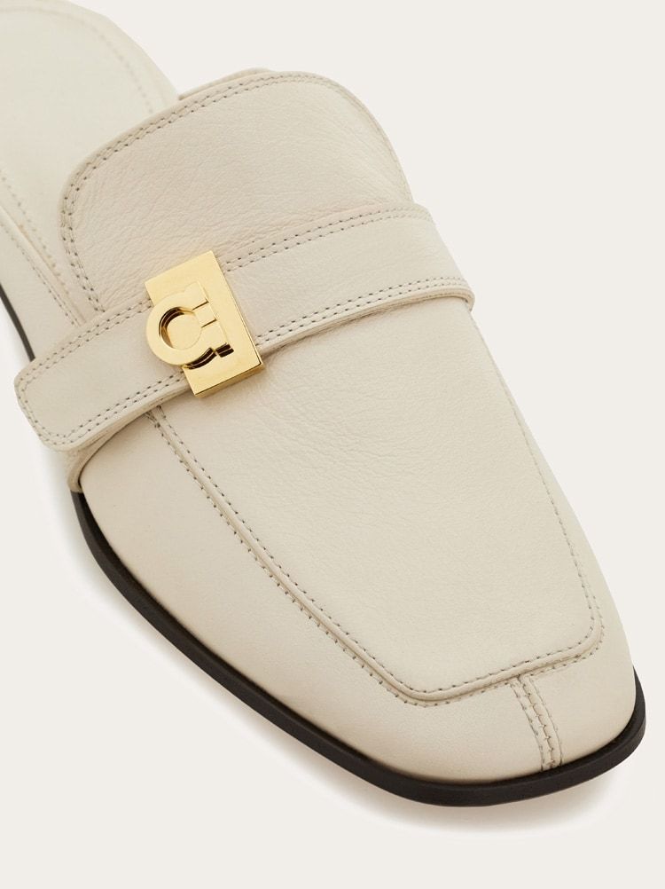 Ferragamo Hug Buckle Loafer Mule In White