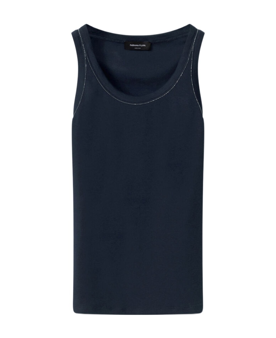 Shop Fabiana Filippi Bead Embellished Ribbed Tank Top In Black