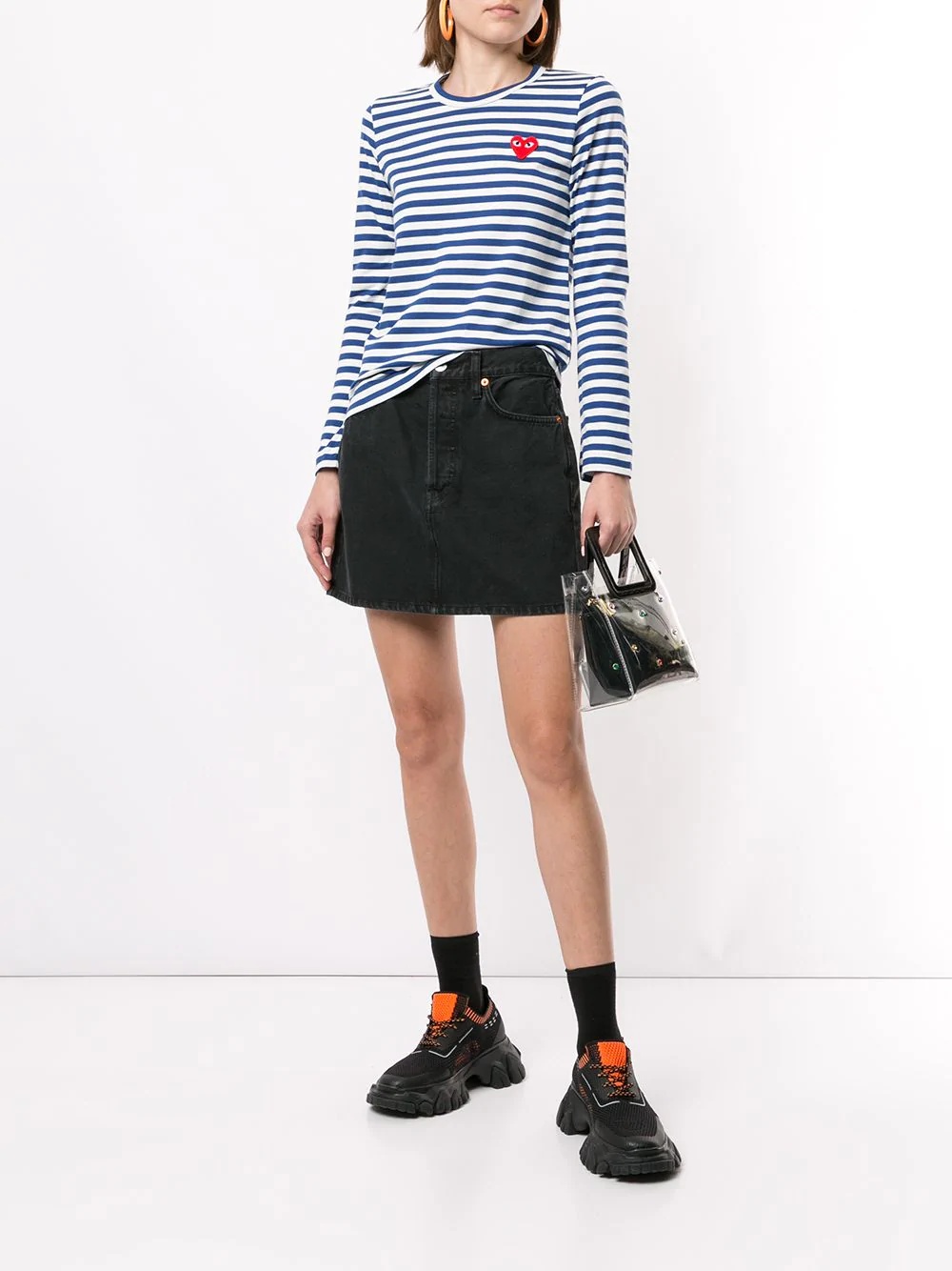 Comme Des Garçons Play Striped Logo-patch T-shirt In Blue
