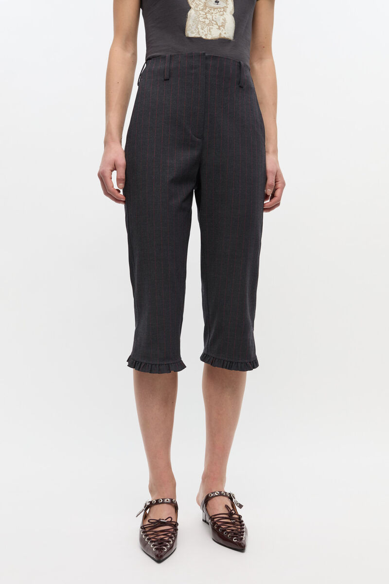 Ganni Pinstriped Trousers - Women's - Fabric In Black