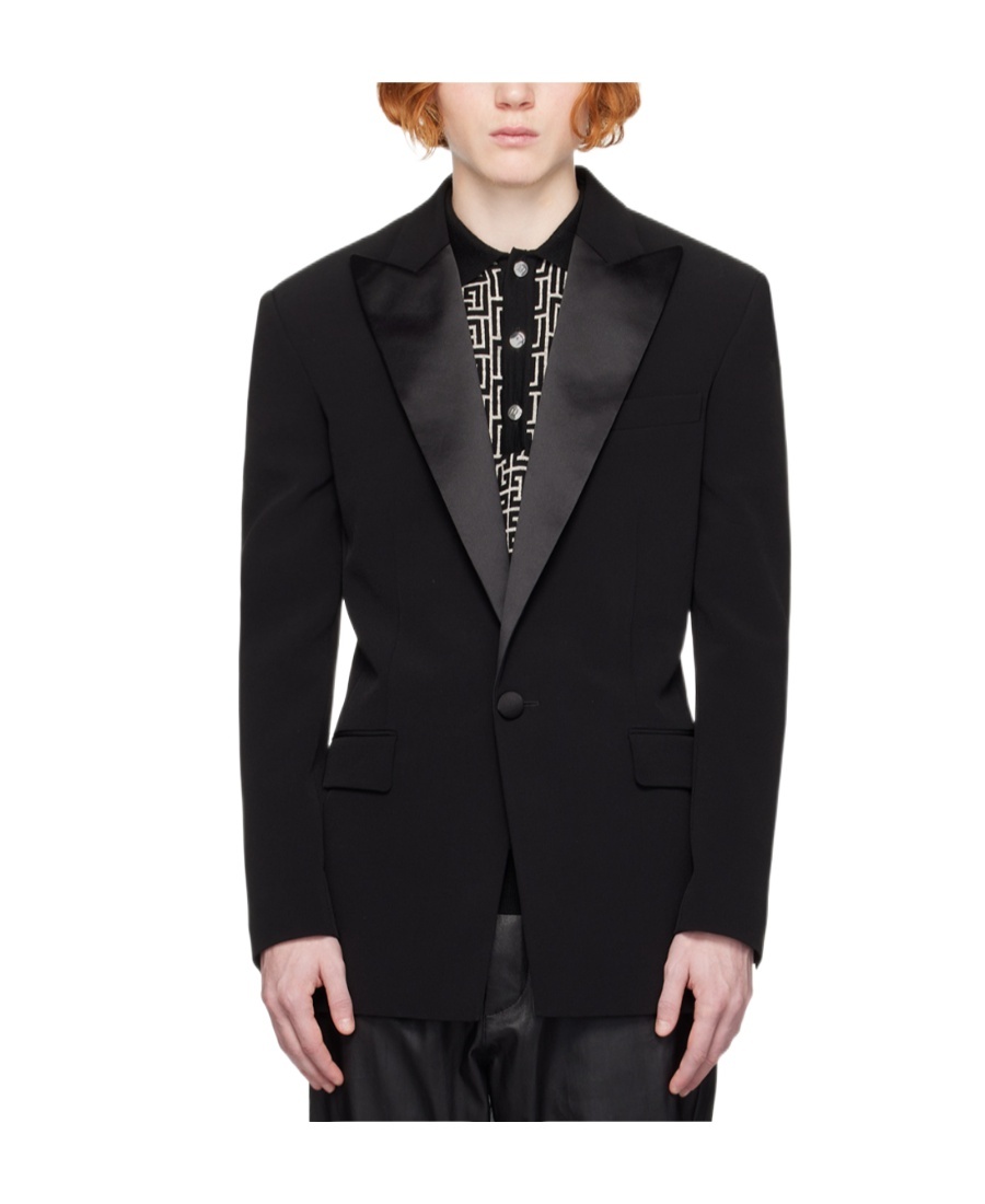 Balmain Satin-lapels Single-breasted Tuxedo Blazer In Black