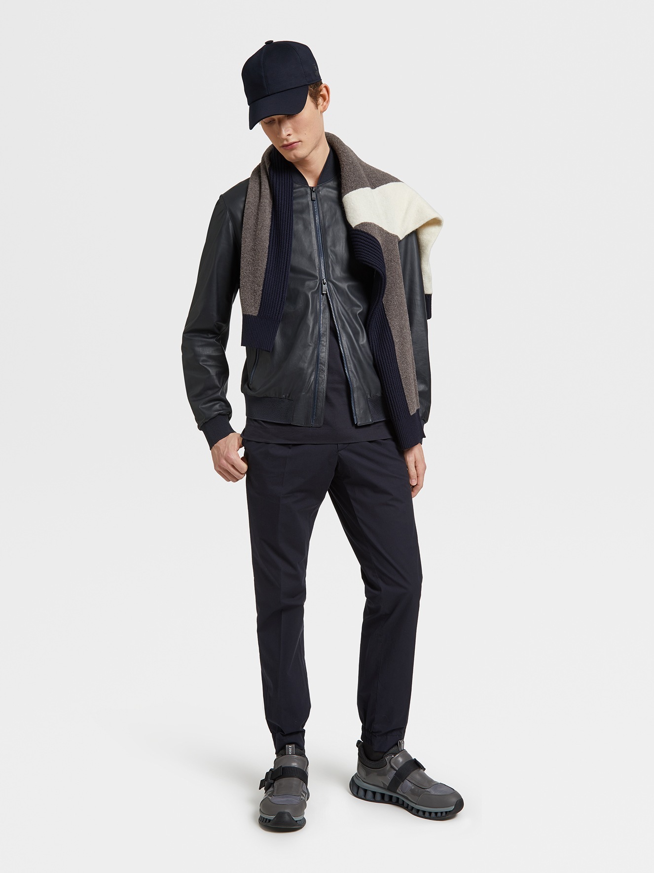 Shop Zegna Zipper Logo Casual Jacket In Black