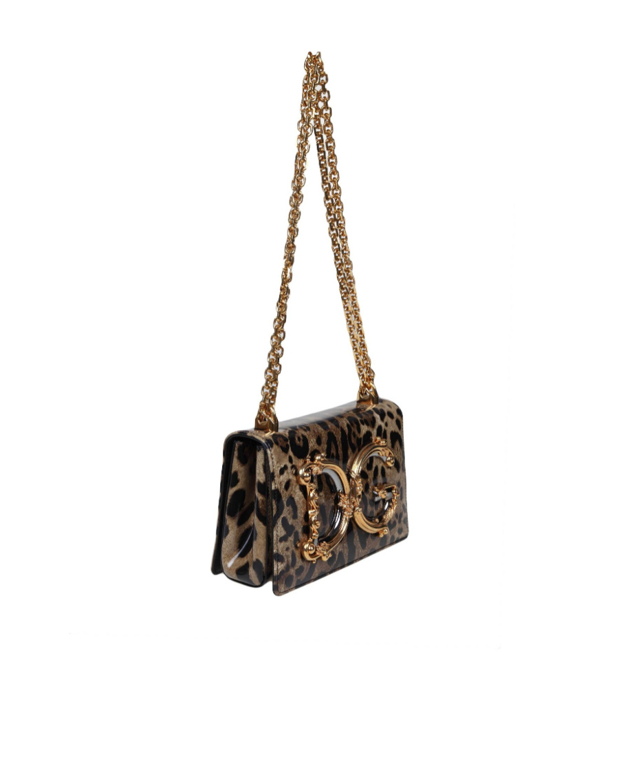 Dolce & Gabbana Dg Girls Shoulder Bag In Leopard-print Shiny Calfskin In Green