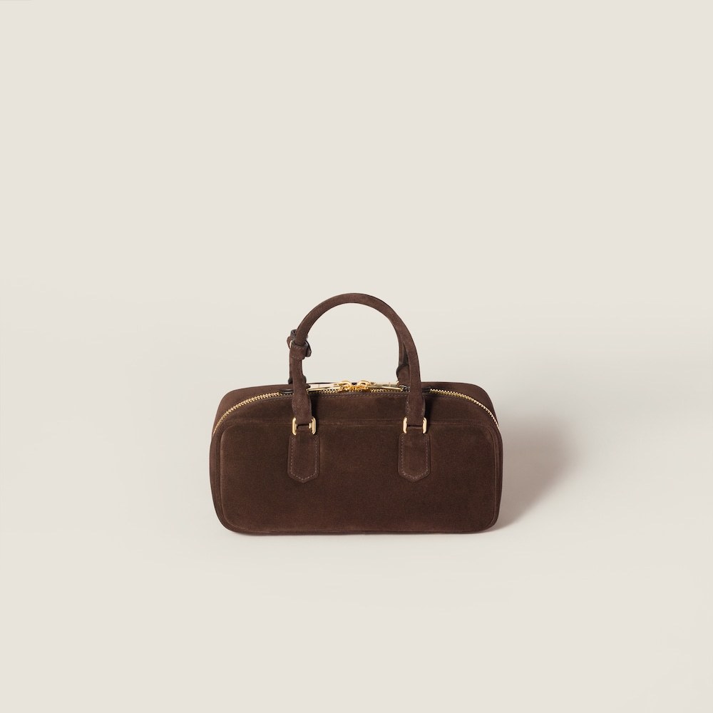 Miu Miu Large Suede Tote Bag With Shoulder Strap In Brown