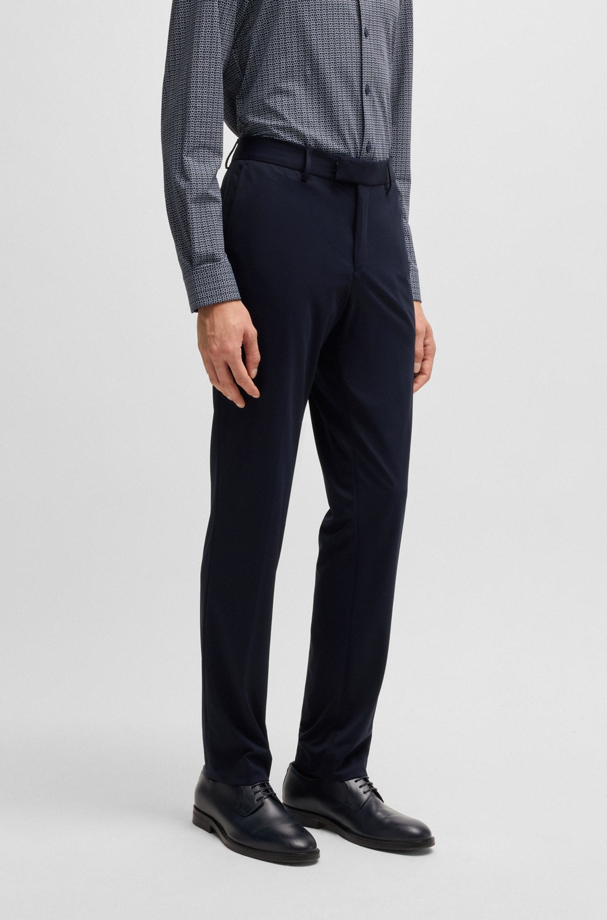 Hugo Boss Slim-fit Washable Suit In Patterned Performance-stretch Fabric In Black