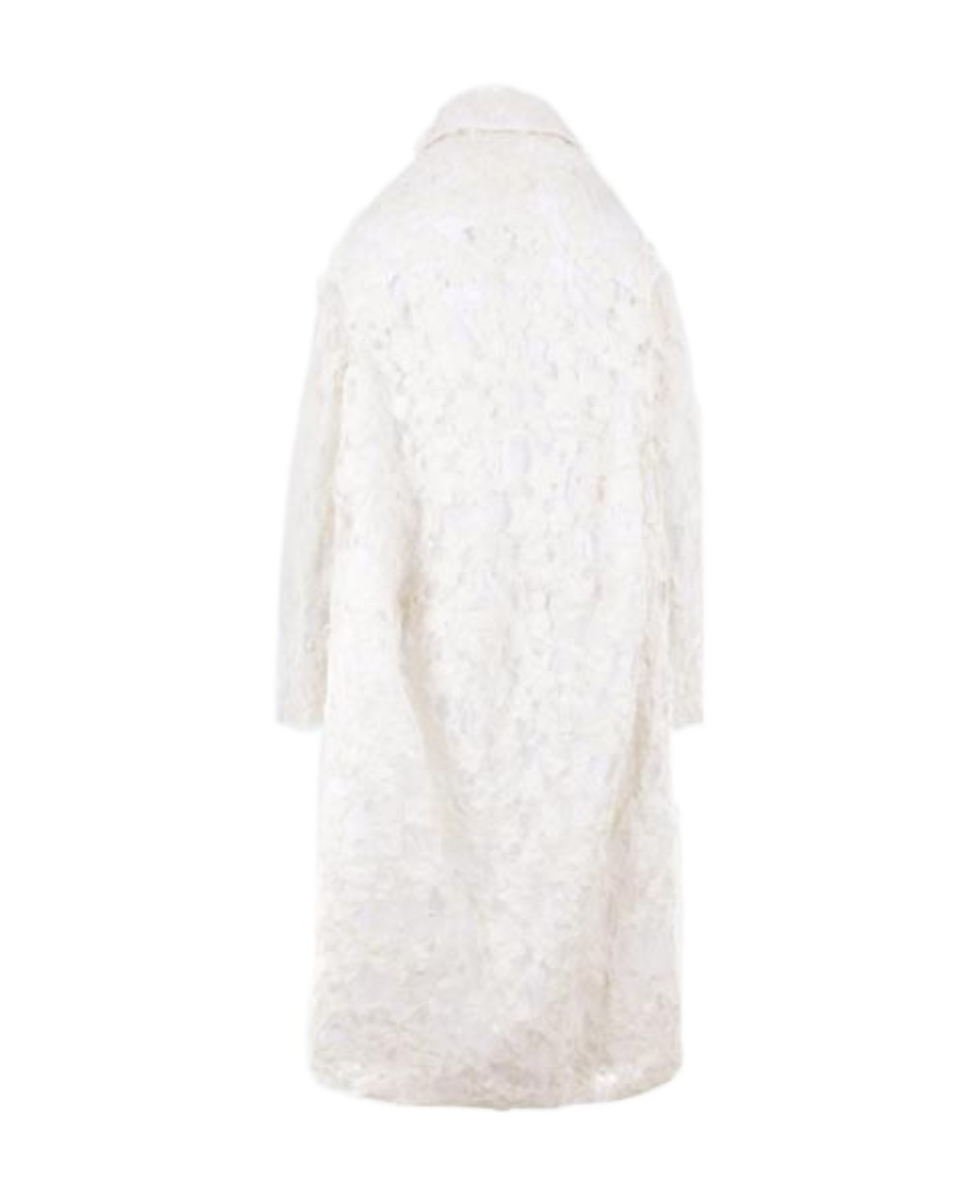 Comme Des Garçons Distressed-lace Long Coat In White