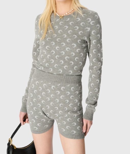 Marine Serre Allover Knit Shorts Elastic Waistband In Gray