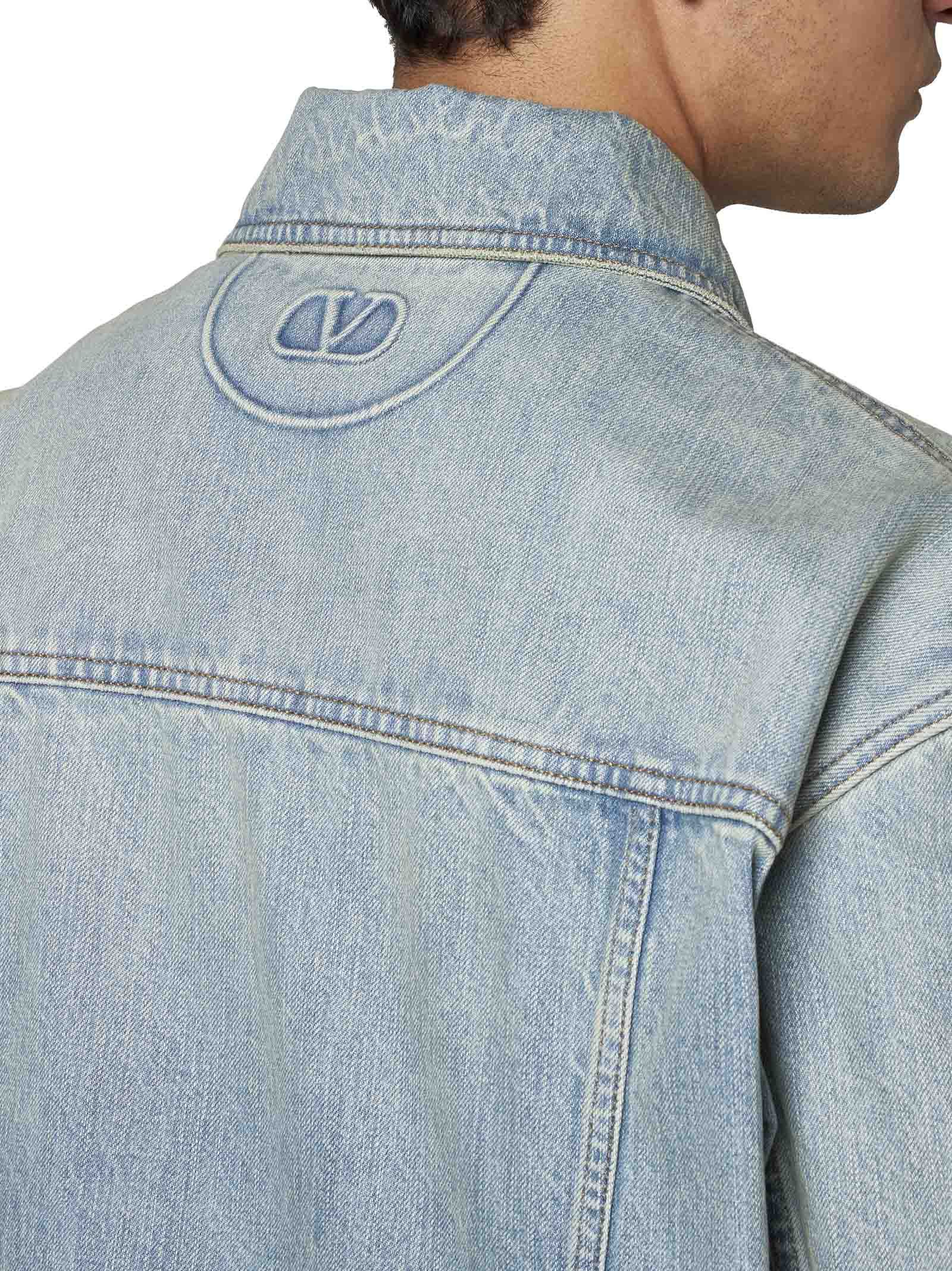 Valentino Buttoned Long-sleeved Denim Jacket In Gray