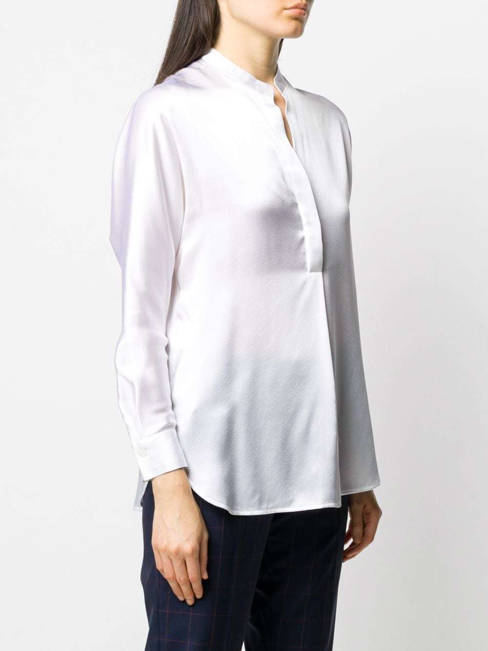 Vince Open Neck Long-sleeved Loose Fit Blouse In Optic White