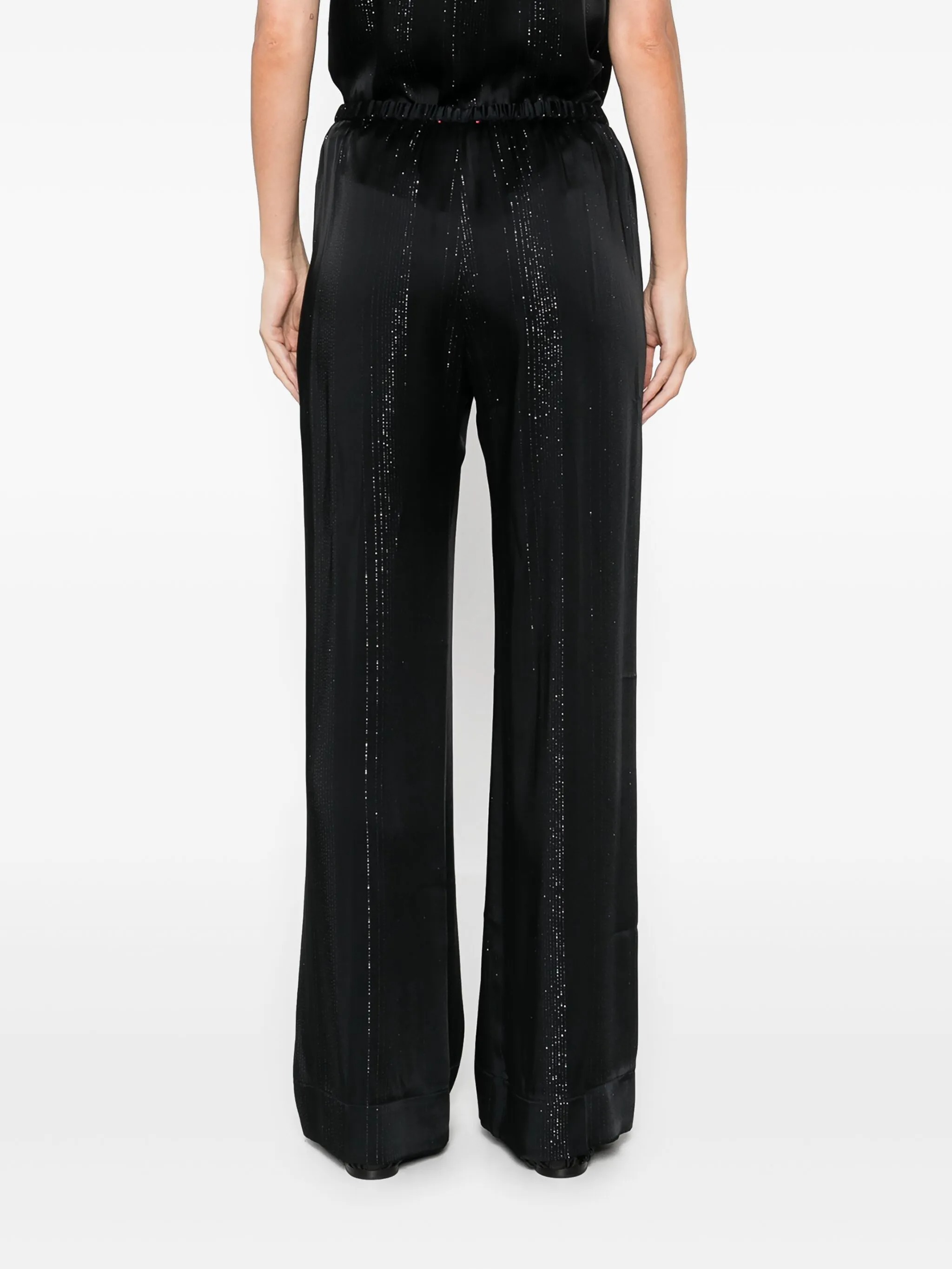 Forte Forte Trousers In Silver Pinstriped Satin In Black