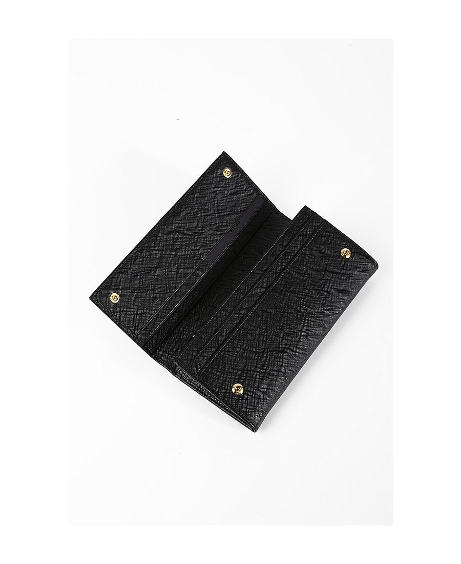 Prada Envelope Flap Leather Slim Wallet In Black
