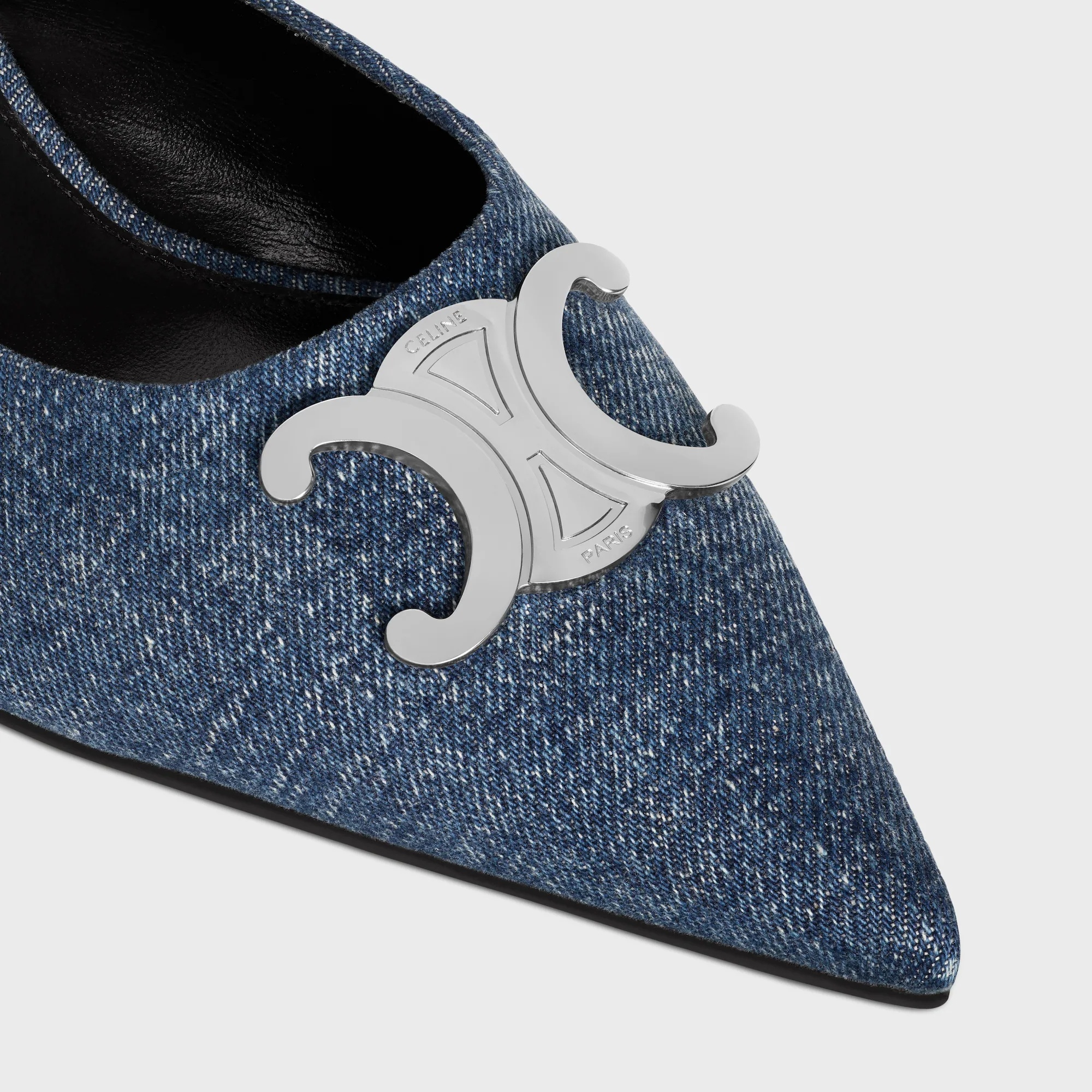 Celine Alma Triomphe Mule In Denim In Blue