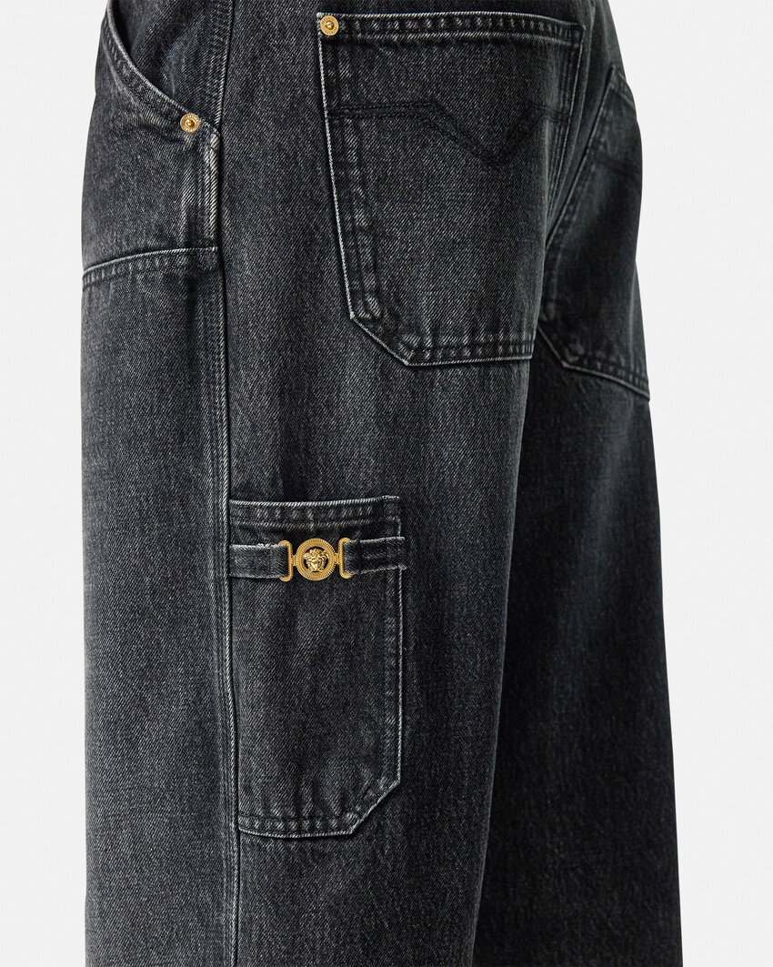 Versace Stone Denim Jeans With Belt Loops In Black