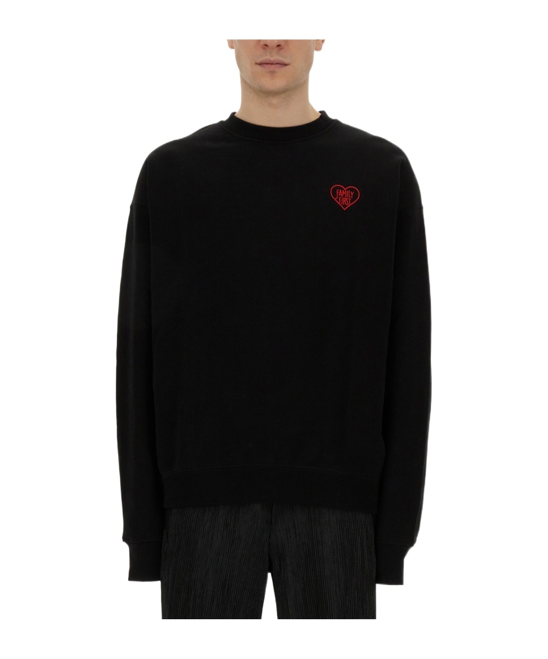 Family First Sweatshirt With Heart Embroidery In Black