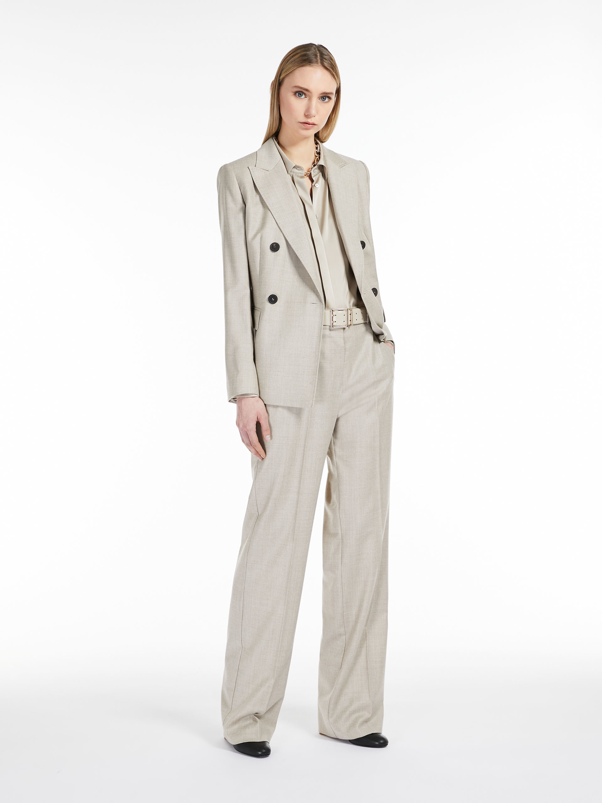 Max Mara Double-breasted Flannel Blazer In Nude