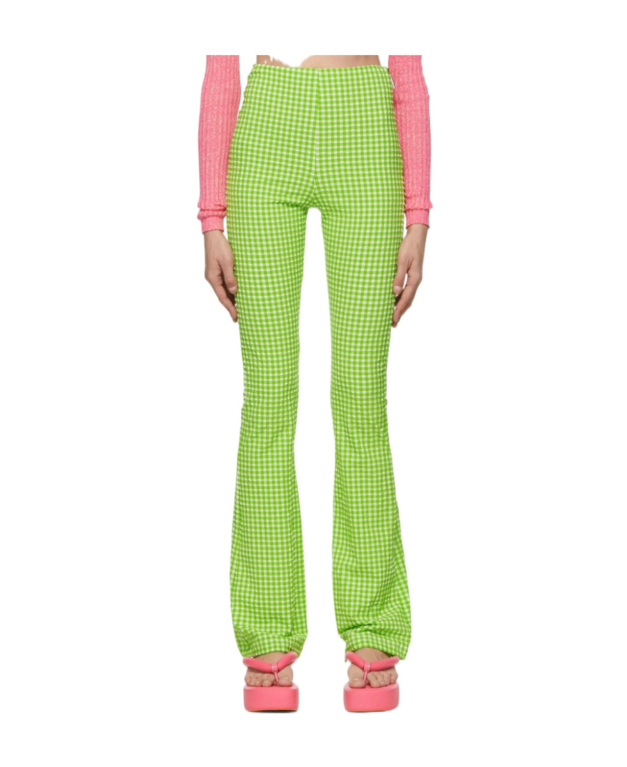 Msgm Check-pattern Flared Trousers In Green