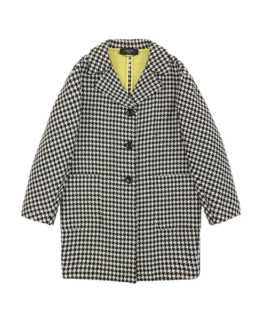 Weekend Max Mara Logo Thousand Bird Plaid Coat In Black