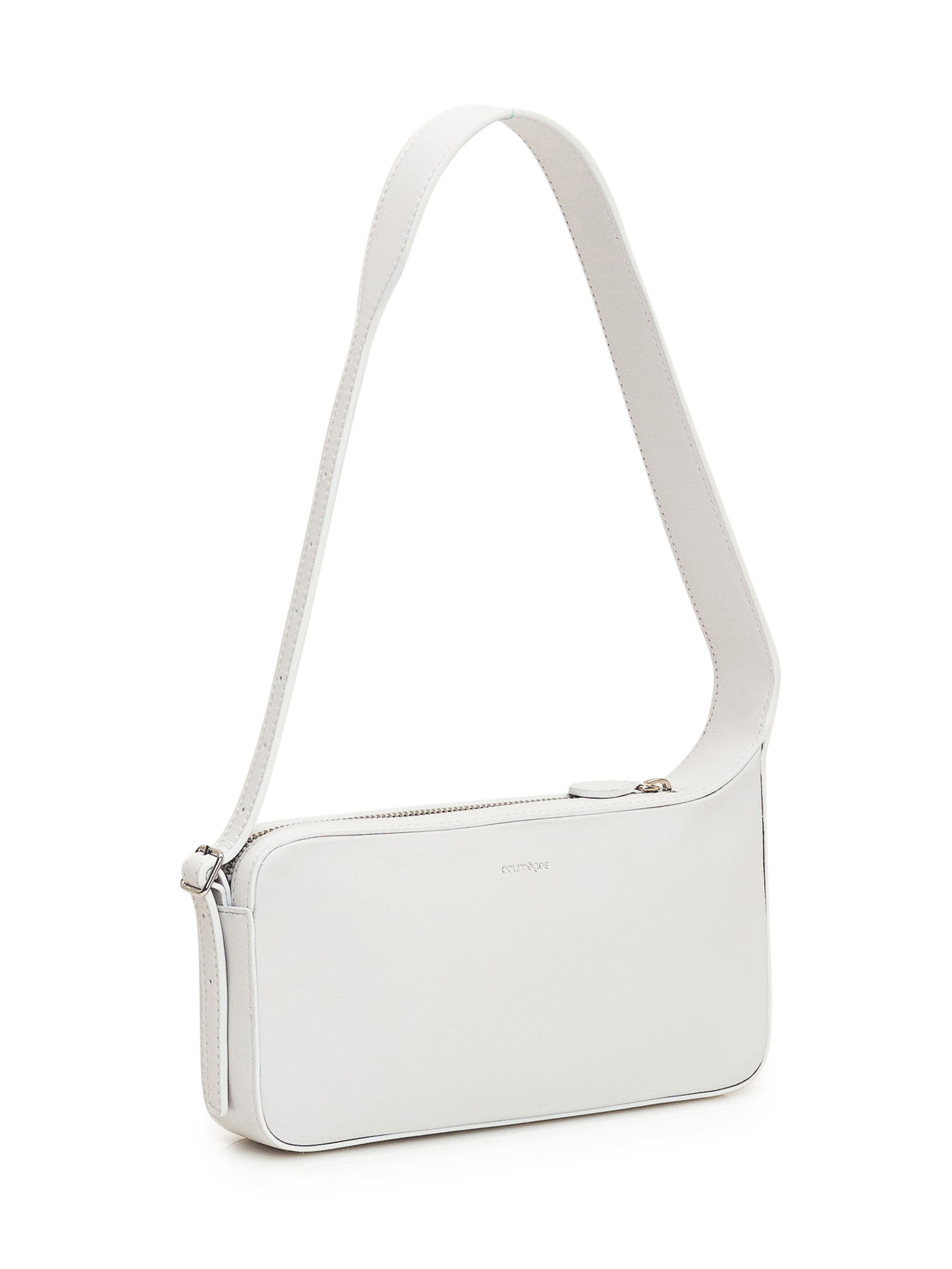 Courrèges Zipped Leather Shoulder Bag In White