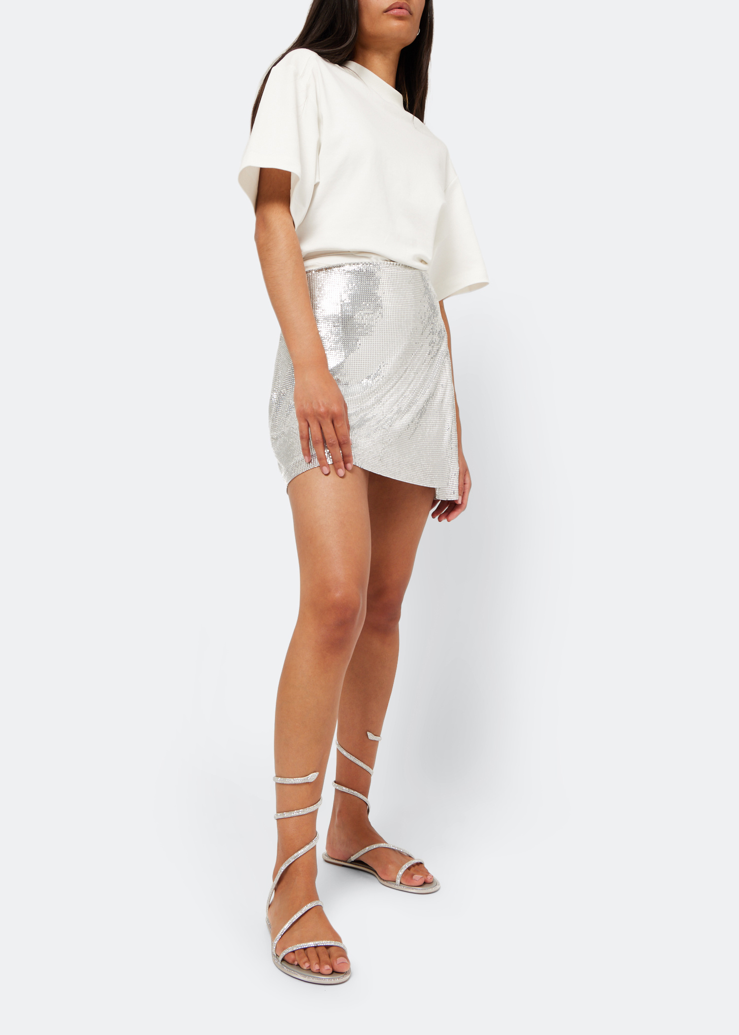 René Caovilla Crystal-embellished Flat Sandals In White